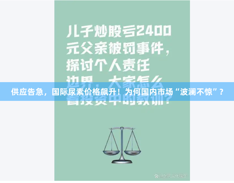 供应告急，国际尿素价格飙升！为何国内市场“波澜不惊”？